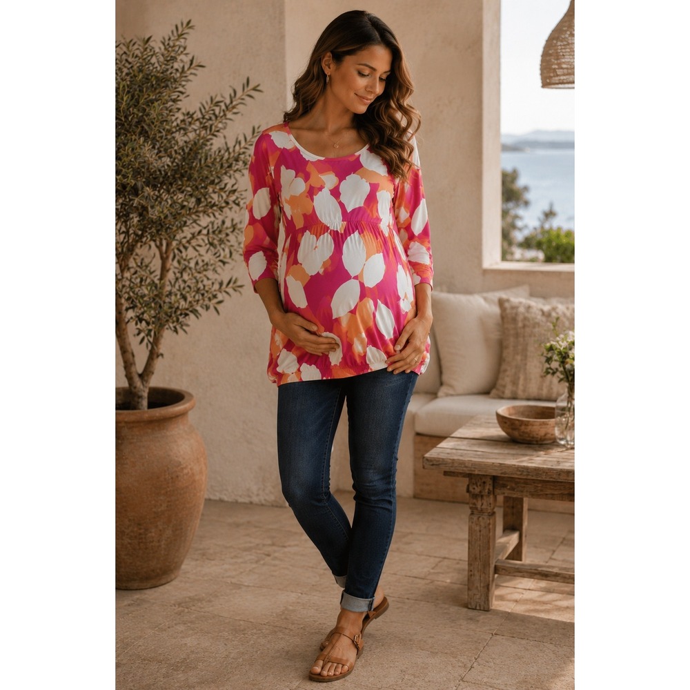 Old Navy Womens Top Size Small Maternity Pink Peach Cream Ombre‎ Raglan NEW